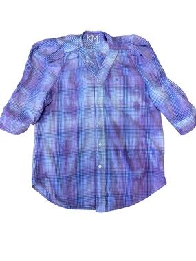 KMJ Size M Purple Checked Button  Down Blouse Distressed Look. Super Cuteness